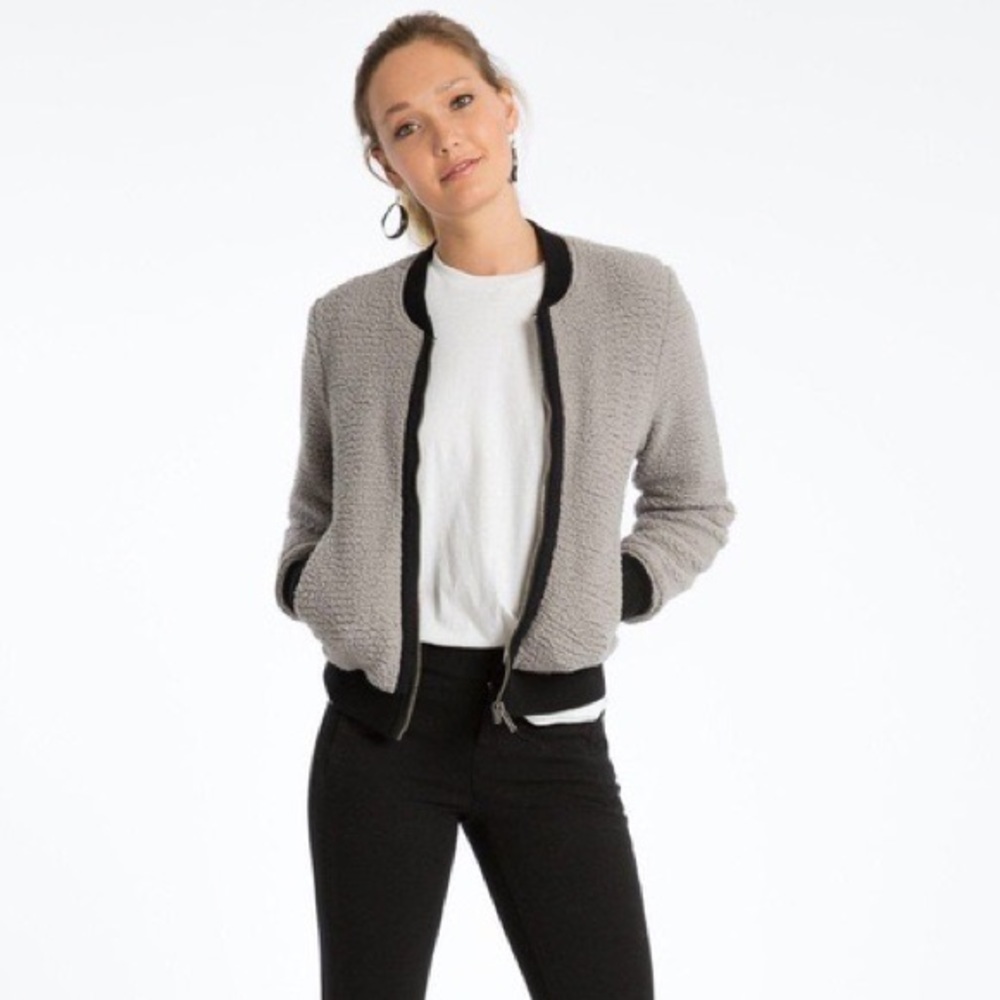 Anthropologie Marrakech Solna Gray Sherpa Fleece Bomber Jacket Sz S